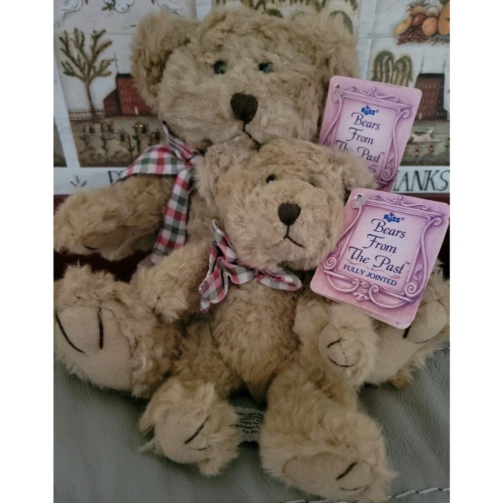 Russ Bears From The Past Browning Jointed Retired Brown Bears Mom w/ Baby Cub